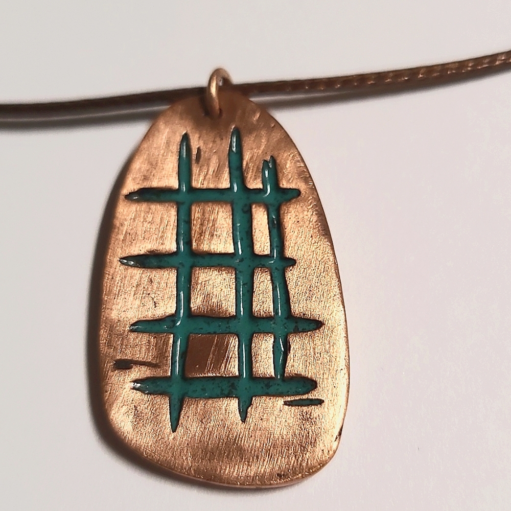 Copper with Green Enamel Necklace by Mona Reeva